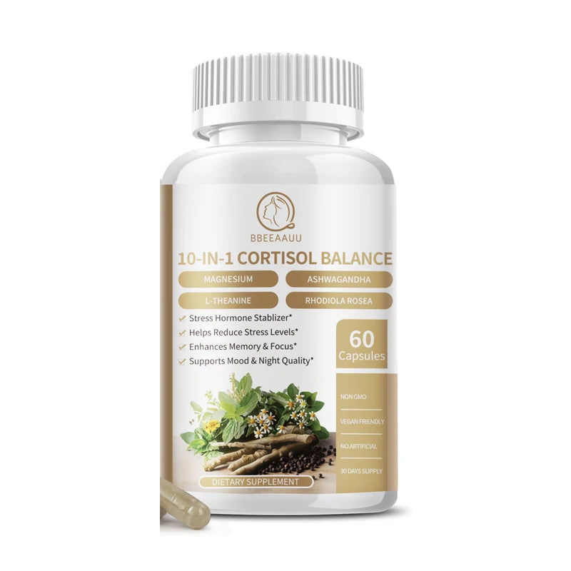 BBEEAAUU Men's&Women's Cortisol Supplements Management Agent Detox Low High Cortisol Levels,Relaxation&Nighttime Support,Non GMO Oasis Select 60PCS 1bottle United States