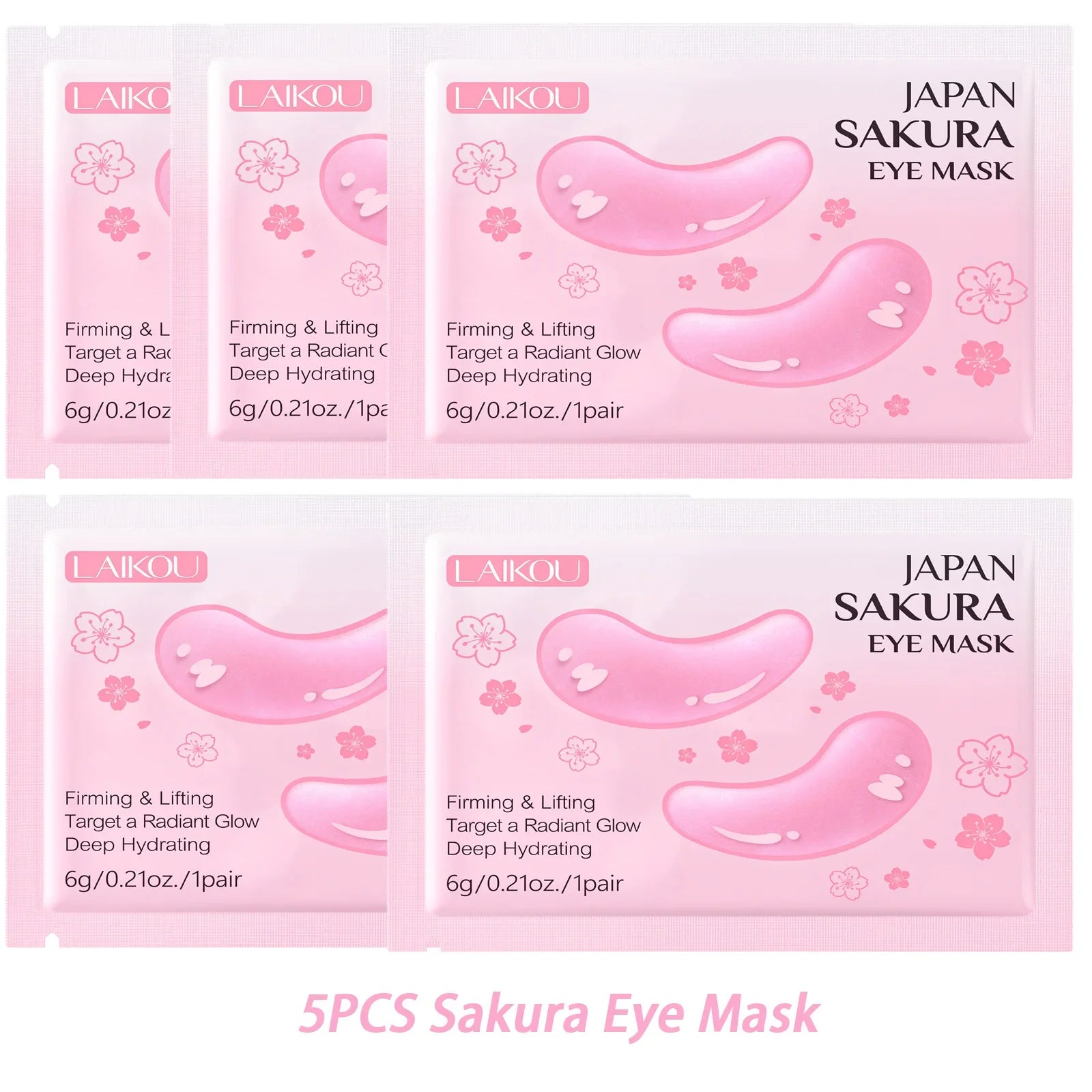 LAIKOU Japan Sakura Eye Mask Firming Hydrating Under Eye Patches Anti Dark Circles Puffy Eyes Oasis Select 5 PCS