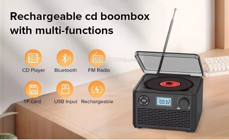 Retro CD Player Bluetooth FM Radio | Disc Album Home Gift