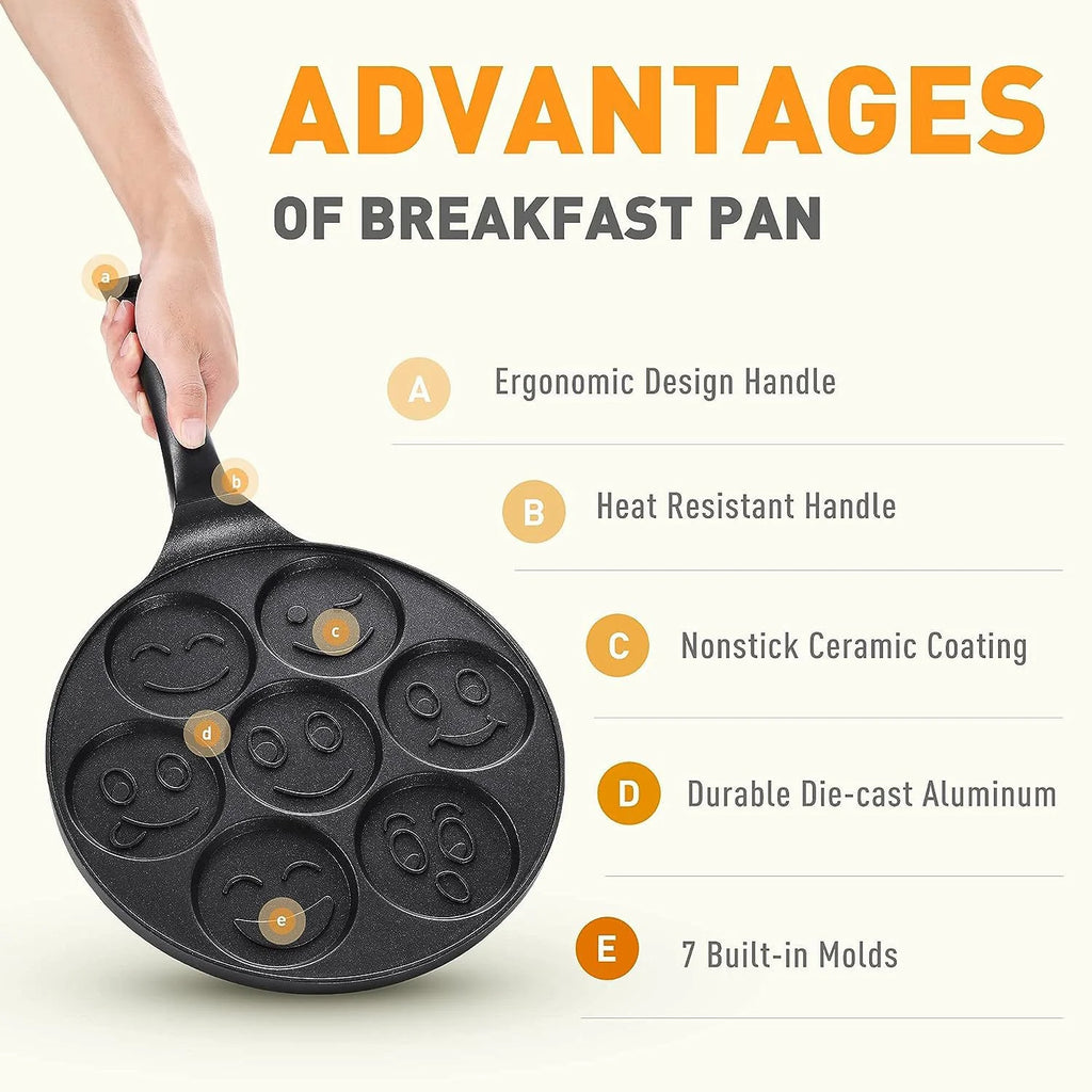 7 Cup Smiley Face Pancake Pan 100% Non-stick Griddle Pancake Maker Pancake Crepe Frying Pan Griddle Mini Pancakes Maker Oasis Select