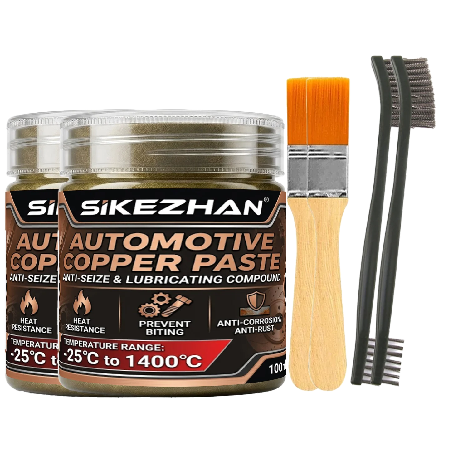 High Temperature 1400°C Copper Anti-Seize Grease Lubricant for Auto Brake Exhaust Spark Plug Bolt with Applicator Brushes Repair Oasis Select 2 SET