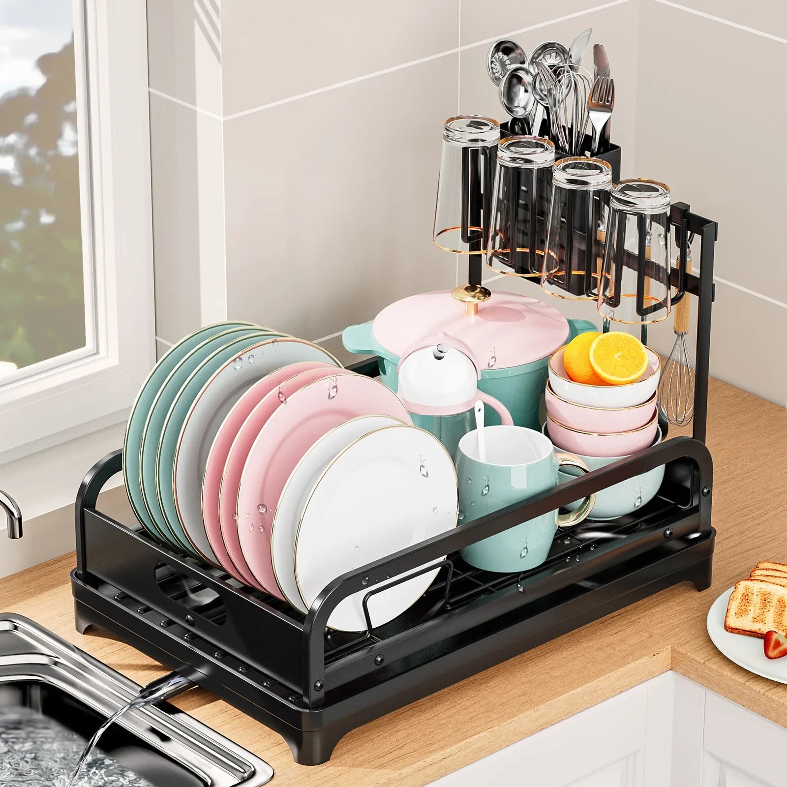 Kitchen Drying Rack Drain Rack Next to Dishwasher Tableware Storage Rack Cup Rack Cutlery Dish Rack Oasis Select