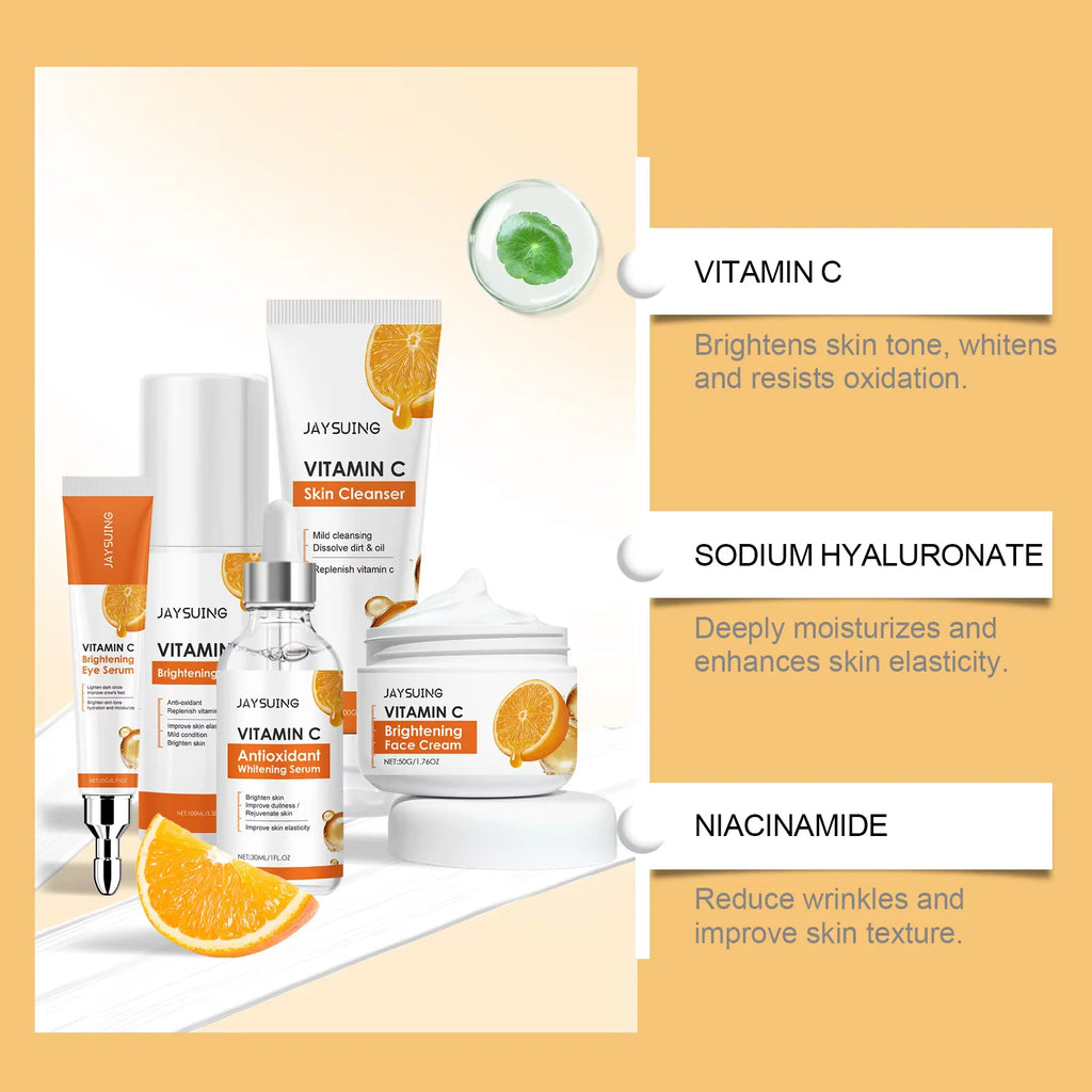 Vitamin C Skincare Set Face Whiten Cream Dark Spots Serum Cleaning Facial Cleanser Moisturizer Toner Firming Eye Cream Oasis Select