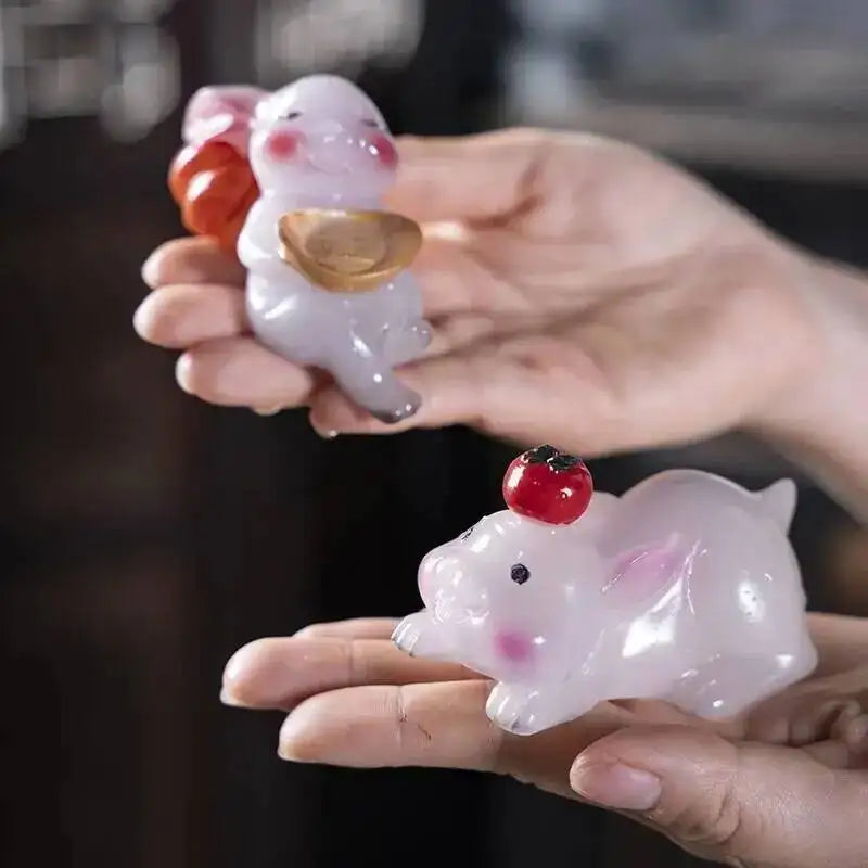 Color-changing Jade Rabbit Tea Pet Lucky Mini Gift Accessory Daily Tea play Compact Living Room Ornament Oasis Select