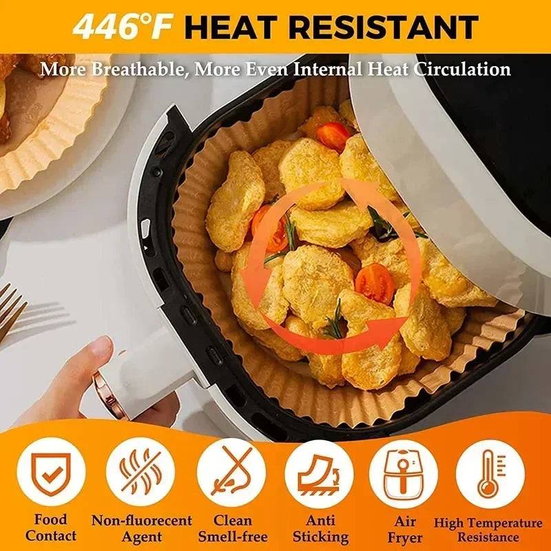 50/100PCS Air Fryer Disposable Paper Square Round Baking Paper Barbecue Plate NonStick Mat Kitchen Oven Oil Absorbing Paper Tool Oasis Select