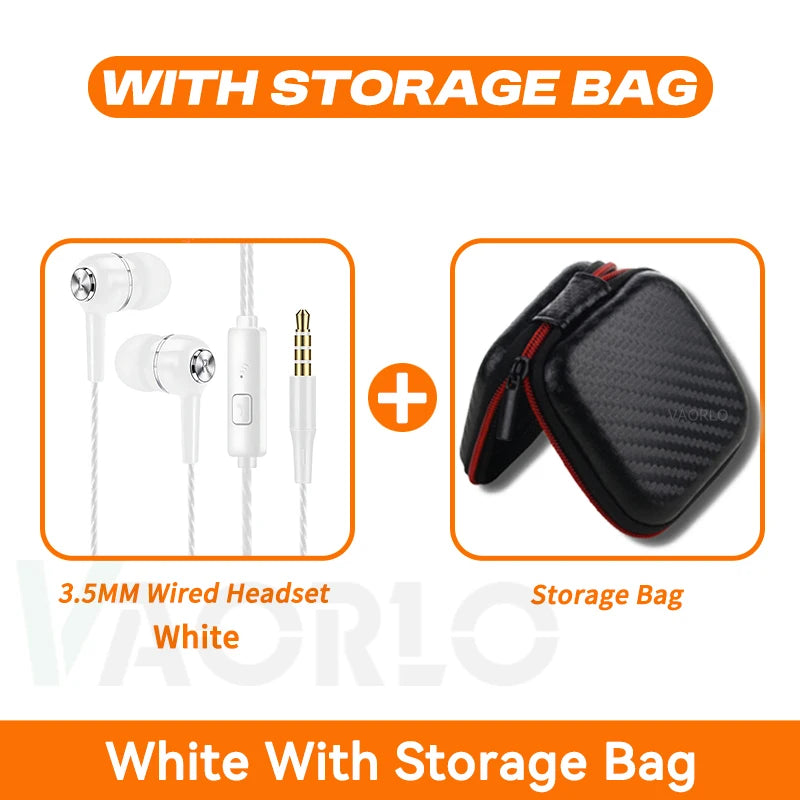 3.5mm Wired Earphone In Ear Headset HIFI Heavy Bass Earbuds Monitor Sports Headset Stereo Music Gaming Headphone With Microphone Oasis Select White With Bag