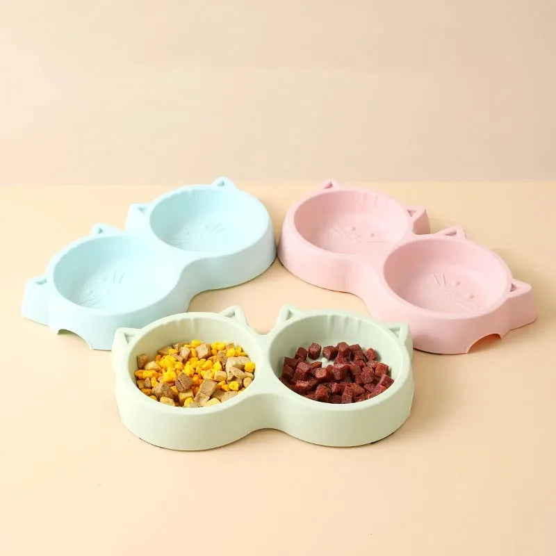 Cat Feeder Accessories Pet Supplies Pet Cat Double Bowl Material Cartoon Cat Face Shape Food Water Feeding Bowl Non-slip Puppy Oasis Select