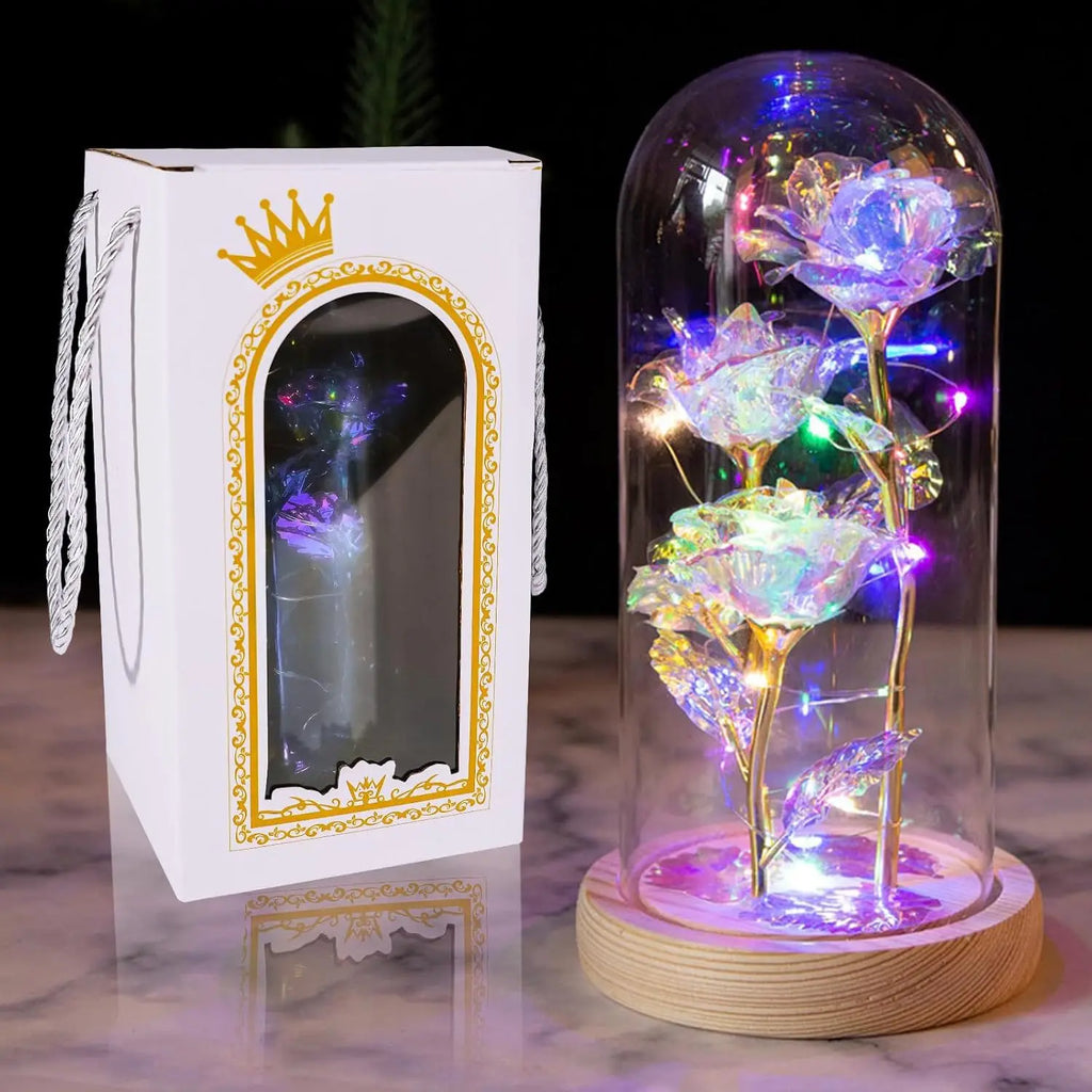 Acrylic Cover Rose Lamp Everlasting Foil Flower Gift Led Light Rose Bouquet Sturdy Eternal Rose Led Light For Valentine'S Day Oasis Select