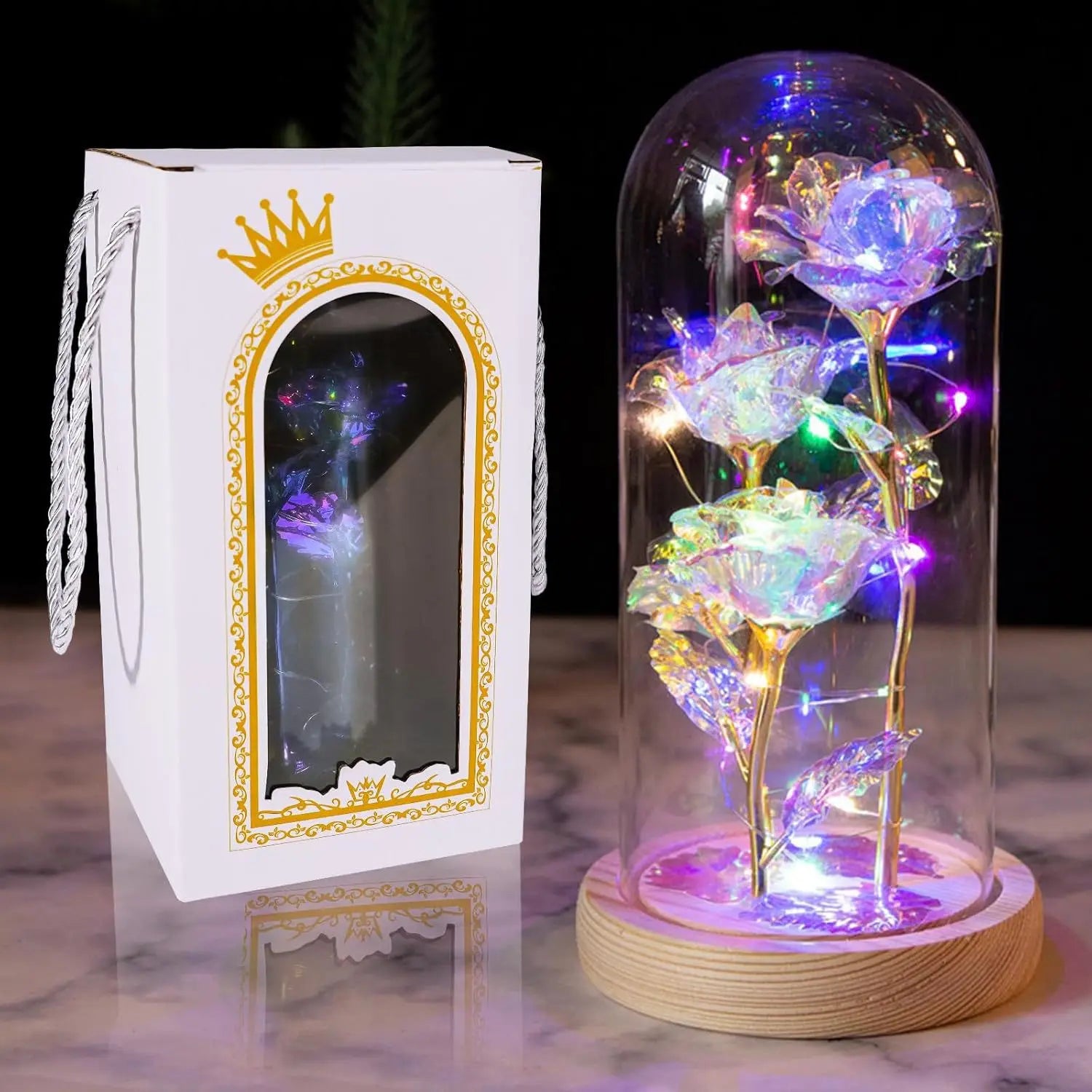 Acrylic Cover Rose Lamp Everlasting Foil Flower Gift Led Light Rose Bouquet Sturdy Eternal Rose Led Light For Valentine'S Day Oasis Select