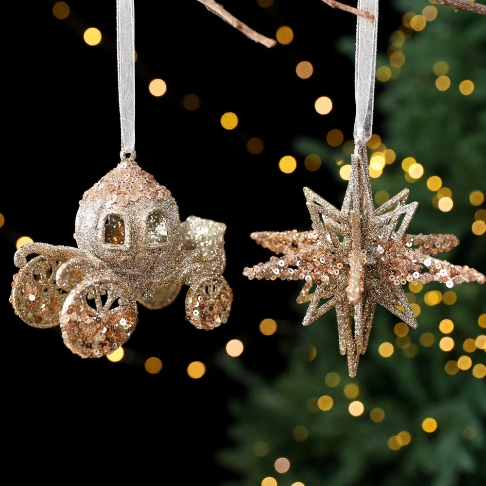 Christmas Sequins Ornament Elegant Snowflake Hanging Decor Dragonflies Tree Decoration Lightweight Champagne Gold Ornament Oasis Select