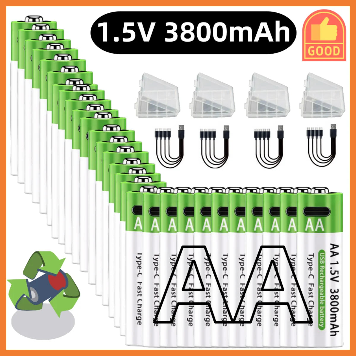 2026 Hot Li-ion AA Rechargeable Batteries USB Lithium-ion 3800mAh 1.5V AA Rechargeable Batteries+ Data Cable and Storage Box Oasis Select