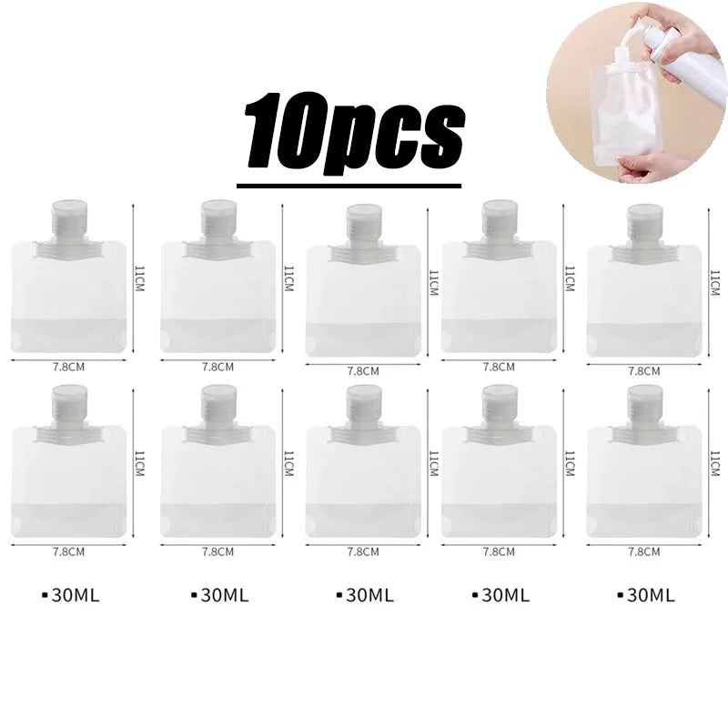 2-10PCS Travel Empty Squeeze Bags Lotion Dispensing Bag Refillable Shampoo Toiletries Conditioner Liquid Cosmetic Storage Pouche Oasis Select 10pcs-30ml