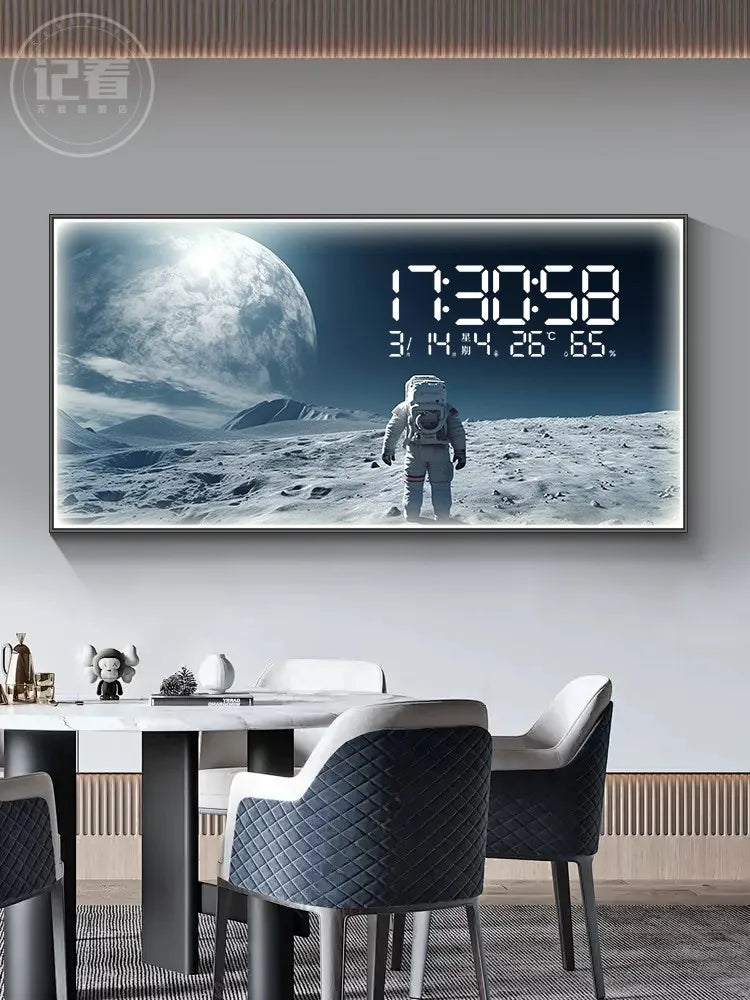 Starry Moon Perpetual Calendar Electronic Clock Guest Restaurant Decorative Painting Dynamic LED Lights Luminous Wall Clock Oasis Select