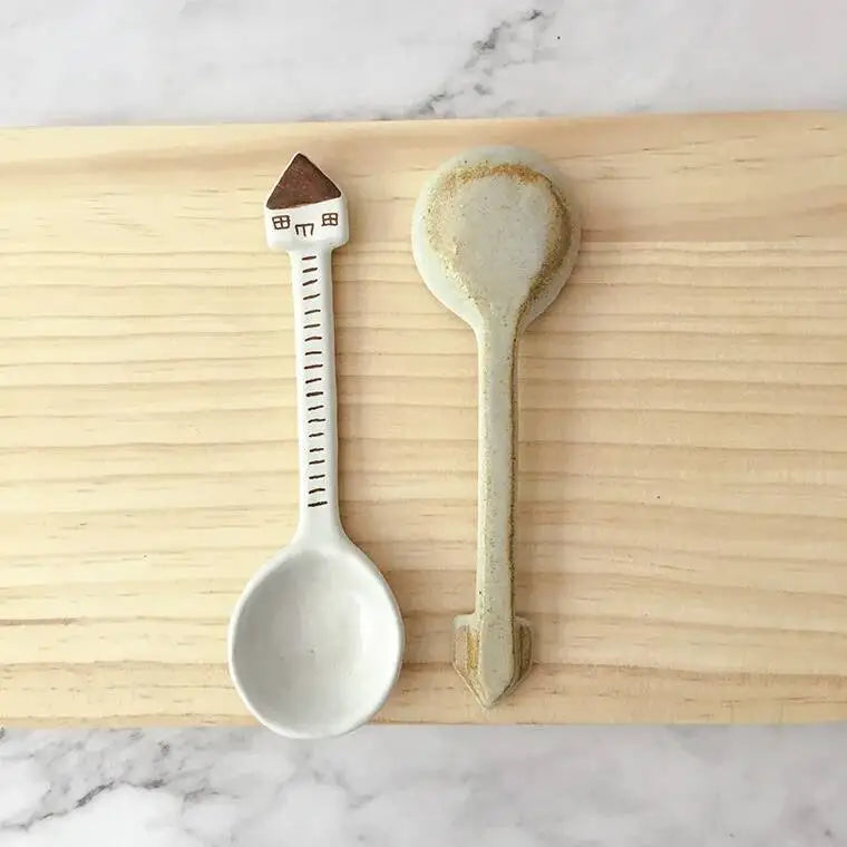 Ceramic Spoon Hand-painted Cute House Dessert Spoon Ice Cream Spoon Kitchen Tablewear Oasis Select