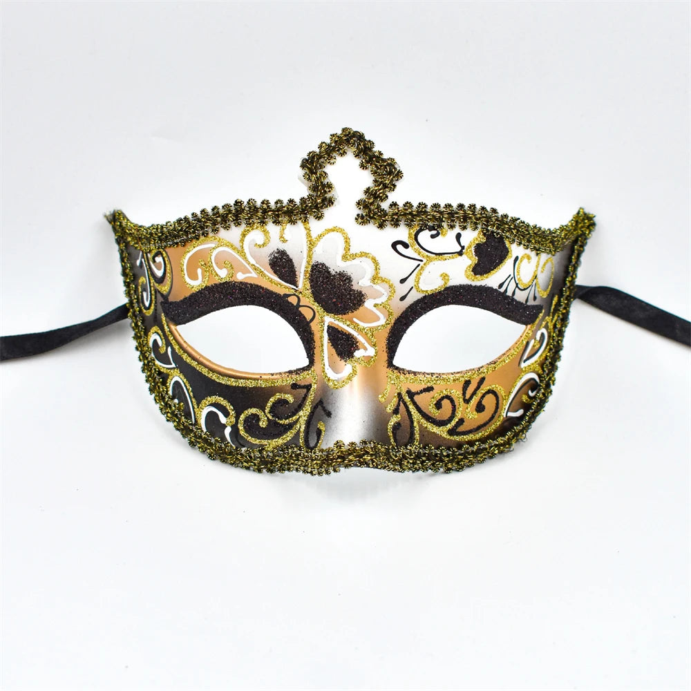 Party Bar Makeup Ball Half Face Men's Painted Gold Powder Mask Handmade Princess Mask Women's Handmade Dance Props Oasis Select Black