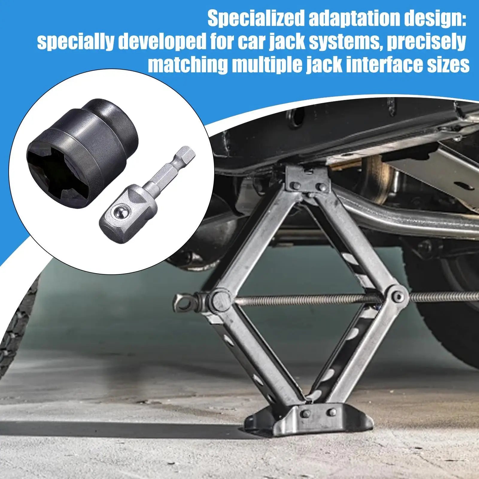 Scissor Jack Drill Adapter Socket Converter for Scissor Car Jack Heavy-Duty Tool Change Converter Rust-Resistant Accessories Oasis Select