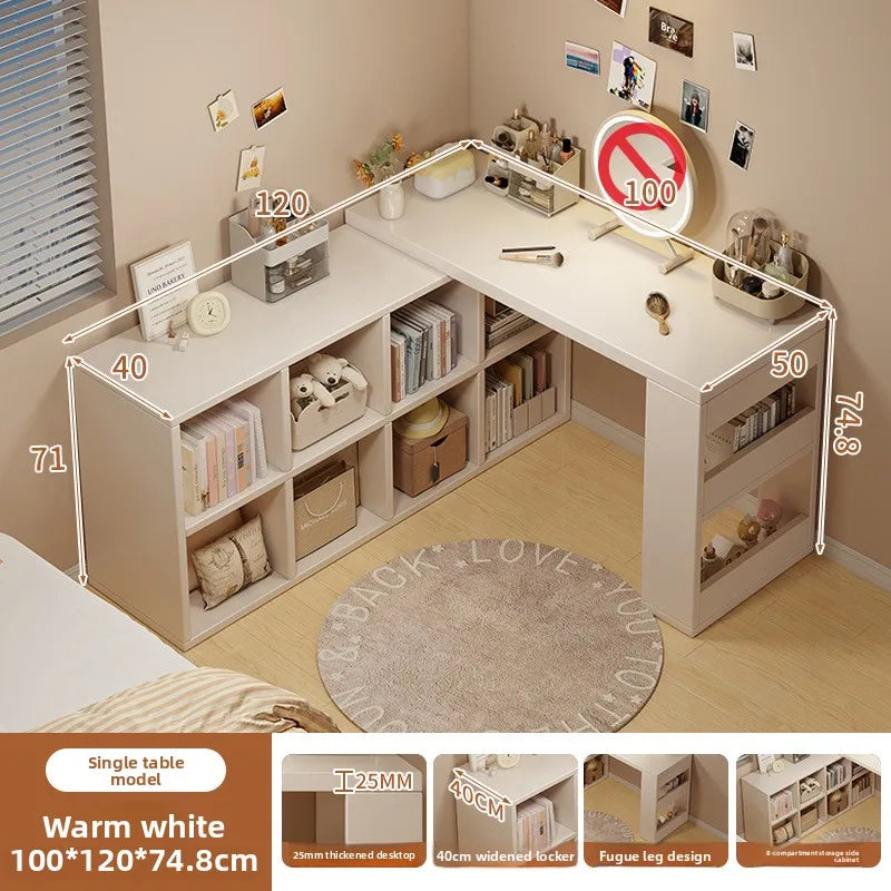 Computer desk corner bookshelf integrated desk girls bedroom L-shaped desk retractable end table Oasis Select 8-White 100CM