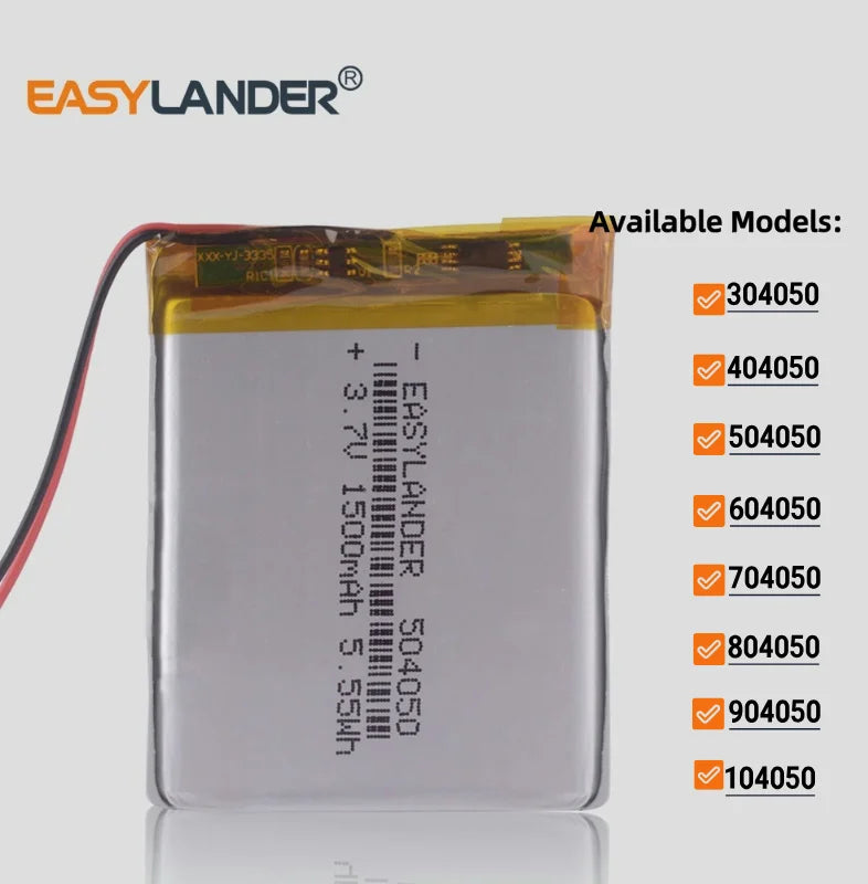 304050 404050 504050 3.7V 800~2400mAh 604050 704050 804050 904050 104050 Batteries Rechargeable Lithium Li-ion Polymer Battery Oasis Select 104050 2400mAh China Mainland