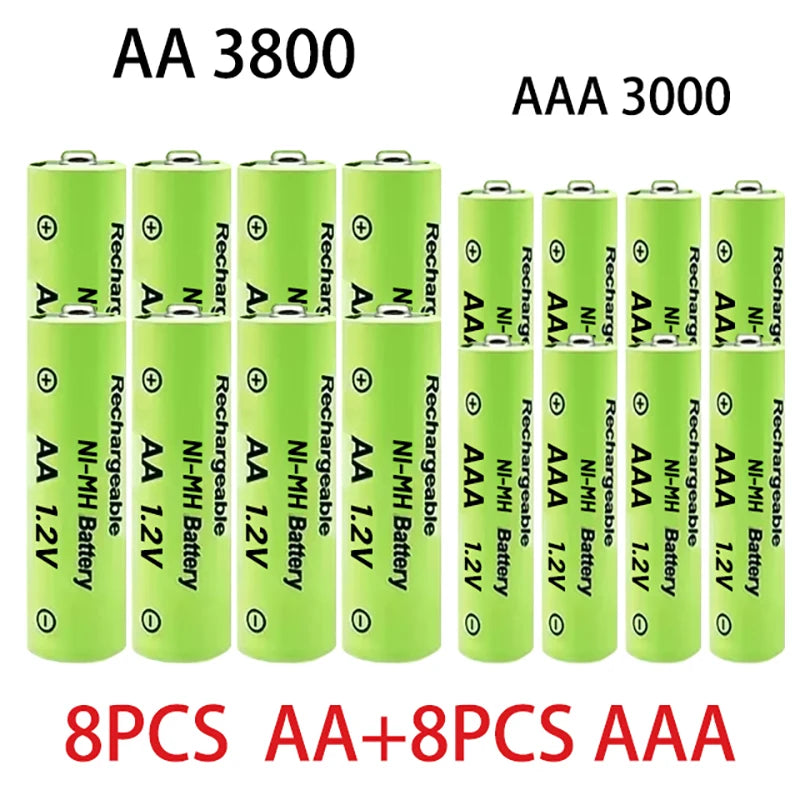 1.2V AA + AAA NI MH Rechargeable AA Battery AAA Alkaline 3000-3800mah For Torch Toys Clock MP3 Player Replace Ni-Mh Battery Oasis Select 8AA8AAA