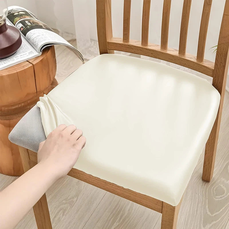 1PCS Waterproof PU Leather Office Chair Seat Covers Removable Solid Color Computer Chair Seat Cushion Covers For Home Office Oasis Select White