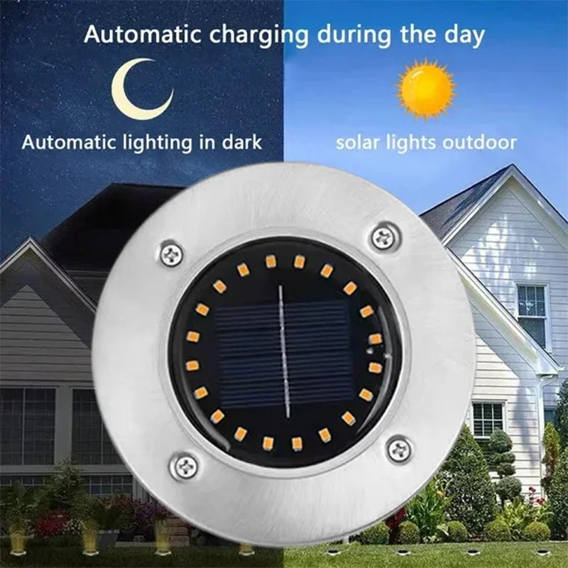 Solar LED Ground Lights 20 LED Outdoor Disk in-Ground Garden Light Set Waterproof Bright Landscape Lighting for Yard Patio Oasis Select