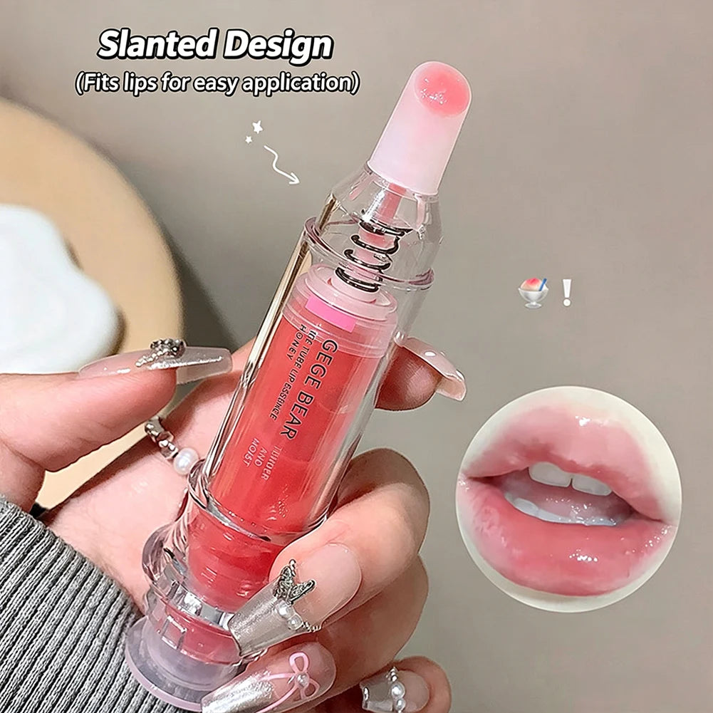 Plumping Lip Gloss Syringe Shape Hydrating Glass Water Shine Lip Oil Non-sticky Moisturizing Nude Pink Lip Tint Oasis Select