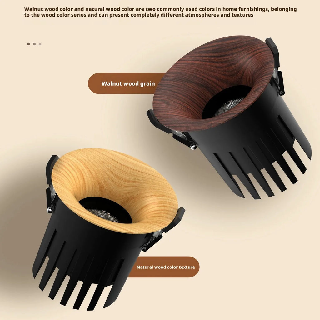 SHINEKNOT Walnut Wood Grain COB LED Recessed Spotlight | Dimmable