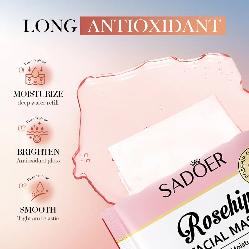 SADOER Rosehip Face Mask – Moisturizing, Brightening & Firming Facial Sheet Mask Oasis Select