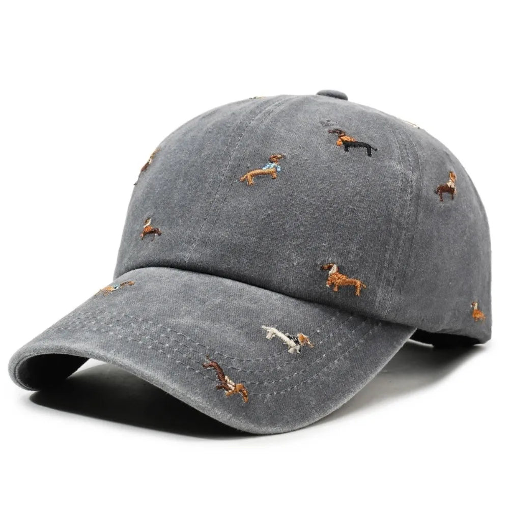 Fashion Embroidery Puppy Baseball Cap UV Protection Versatile Sun Hat Breathable Bonnet for Spring Summer Oasis Select Grey