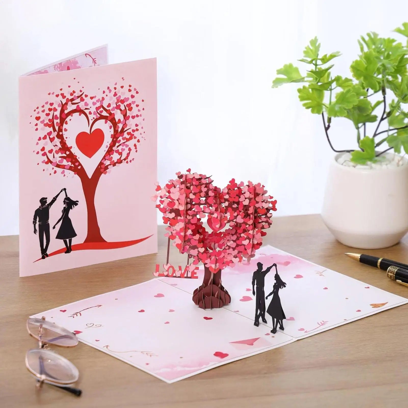 Valentines Card Romantic Theme Anniversary Card Pop-Up Mechanism 3D Heart Tree Couple Card Heart Tree Design Greeting Cards Oasis Select