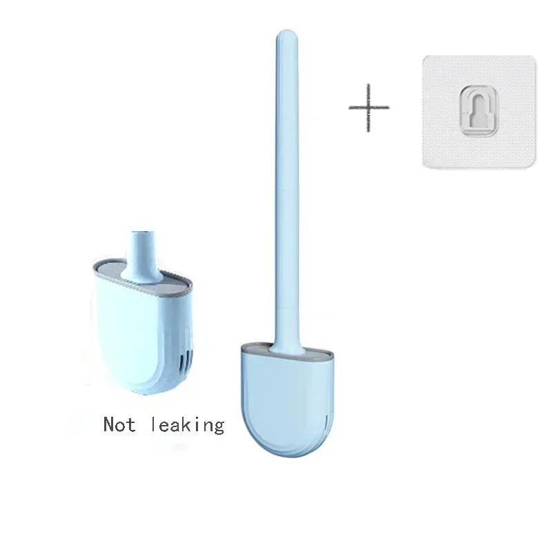 Silicone Toilet Brush Cleaning Brush Flat Head Flexible Wall Mounted Black Toilet Bowl Cleaner Brush Holder Set for WC Bathroom Oasis Select blue