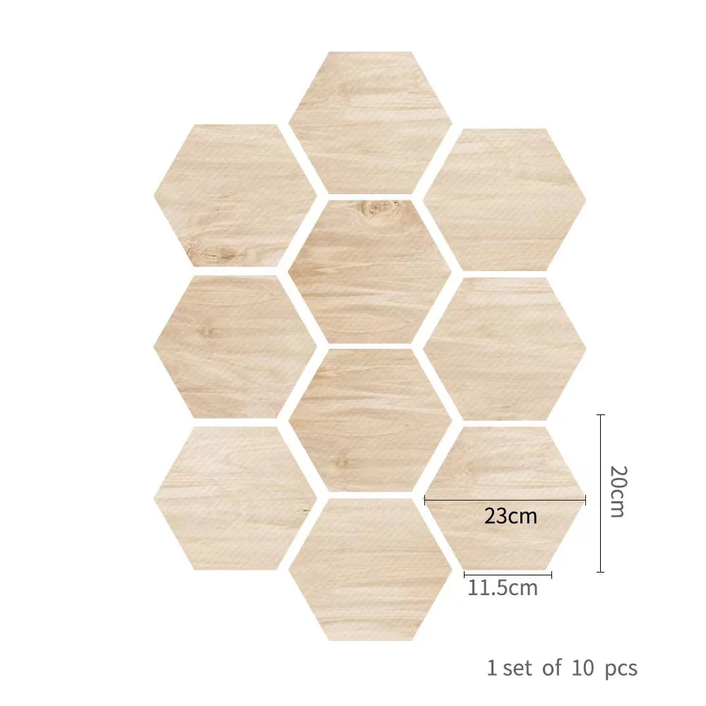 Walnut wood grain hexagonal wall sticker living room balcony waterproof and anti-skid self-adhesive floor sticker Oasis Select DB112 10pcs