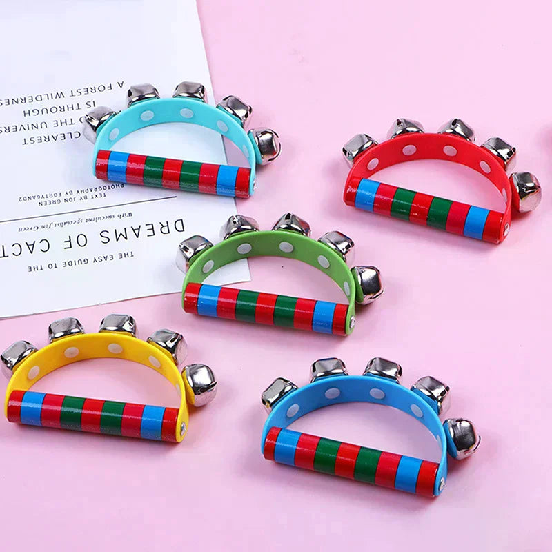 1PC Children's Intellectual Props Handbell Hand Bells With 5 Jingle Bells Wood Handle Musical Instrument Toy For Music Class Oasis Select