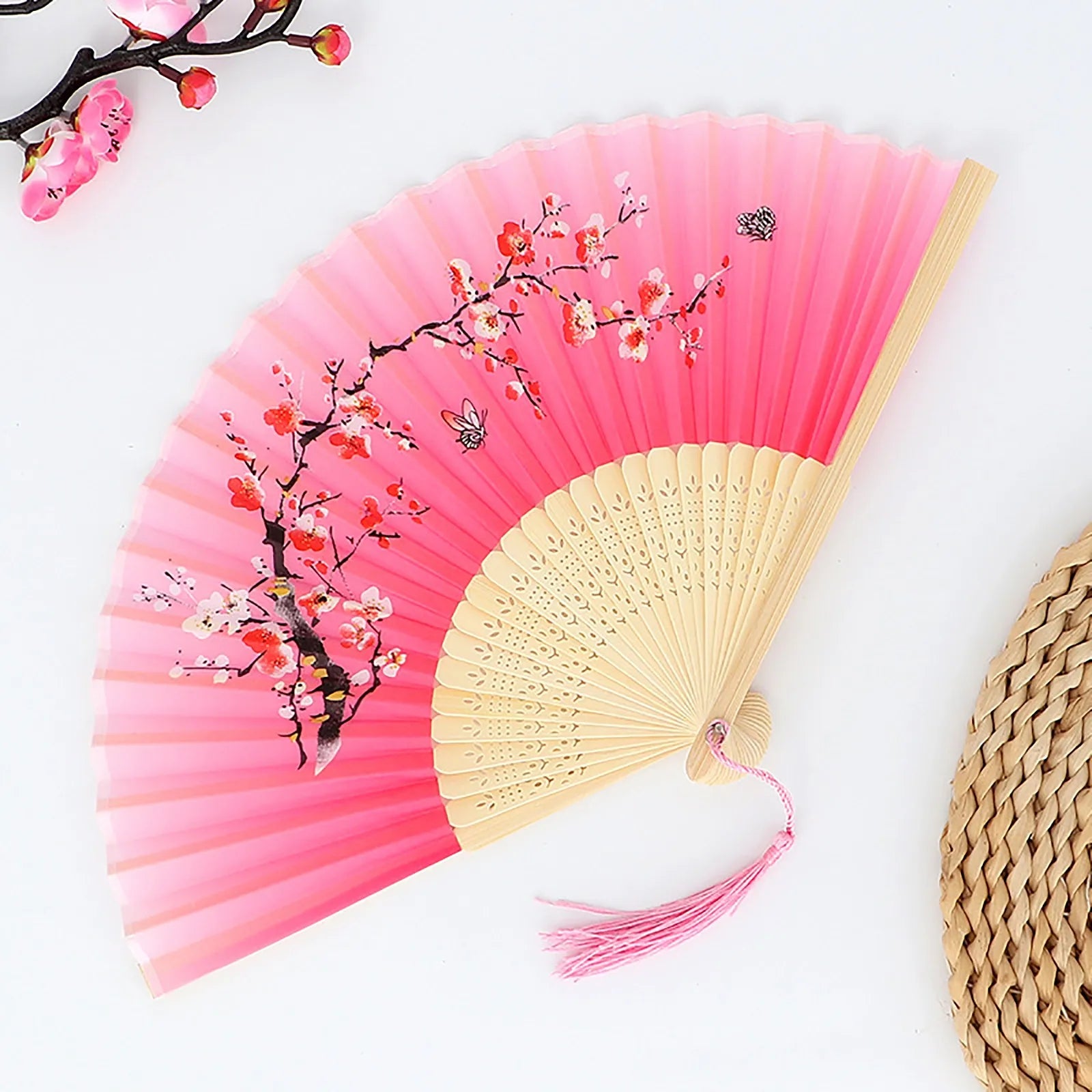 Vintage Silk Folding Fan Chinese Japanese Art Crafts Gift Home Decorations Dance Hand Fan Bamboo Room Decor Wood Fans Oasis Select R One Size
