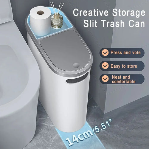 10L Large Capacity Silent Closed Plastic Bathroom Garbage Bin - Space saving Design, Creative Household Gap Garbage Bin Oasis Select