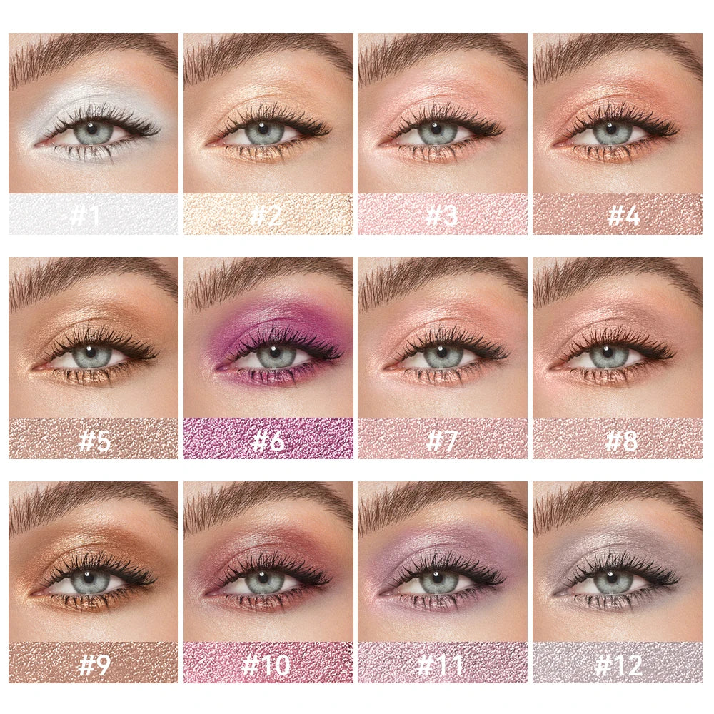 12Colors Metallic Eyeshadow Pencil Glitter Silkworm Liner Pen Highlighter Long Lasting Gold Blue Cream Eye Shadow Stick Makeup Oasis Select