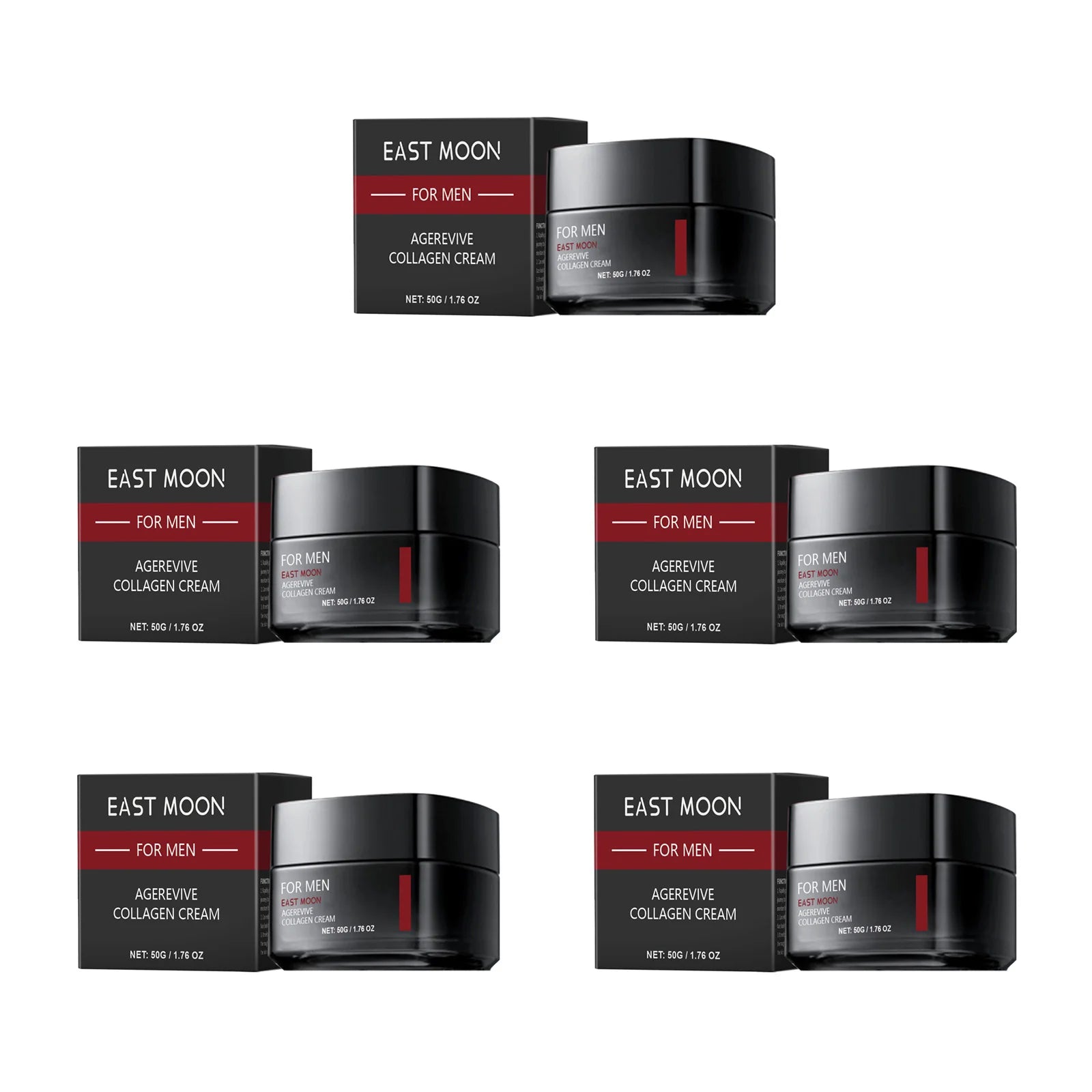 Men's Hyaluronic Acid Facial Cream Hydrating Tightening Brightening Collagen Tender Skin Non-Greasy Day/Night Care Moisturizer Oasis Select 5 x 50g Boxed