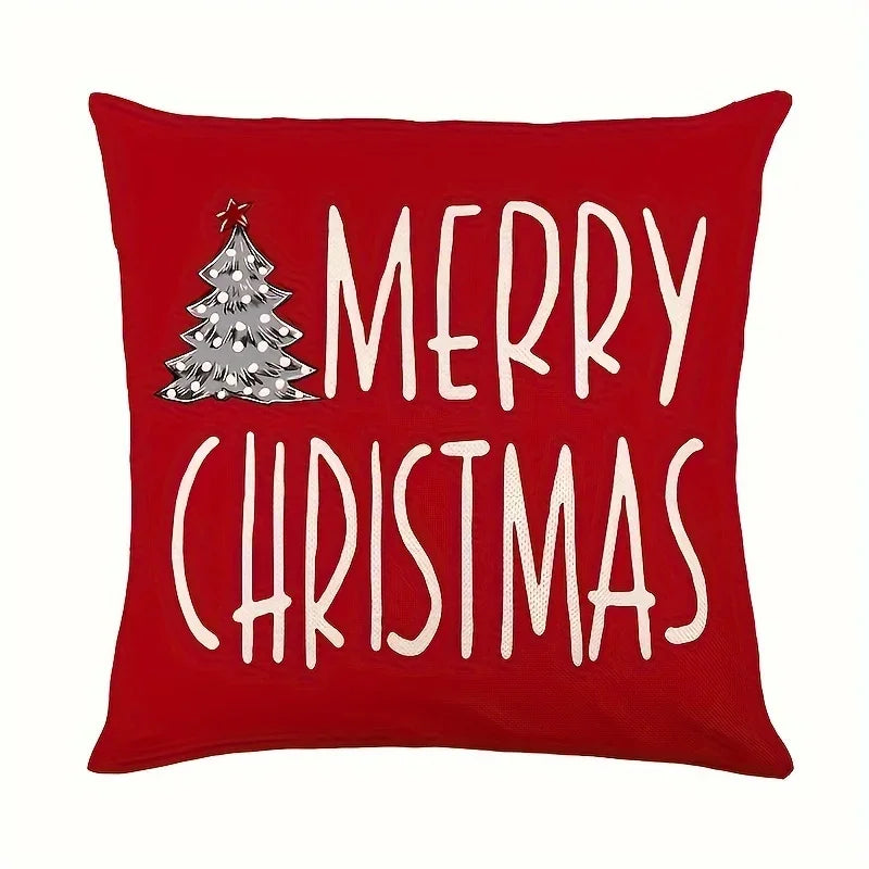 4-piece 2D flat printed Christmas pillowcase, gift for Santa Claus, red scarf snowman, and luxurious red gold Christmas tree Oasis Select