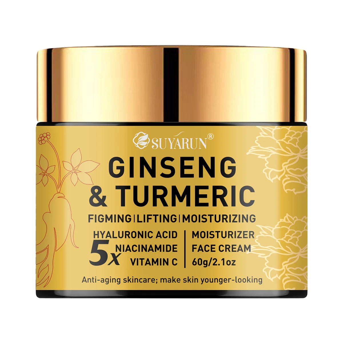SUYARUN Ginseng Turmeric Face Cream - Anti-Aging Brightening Moisturizer, Natural Skincare for All Skin Types. Oasis Select 60g