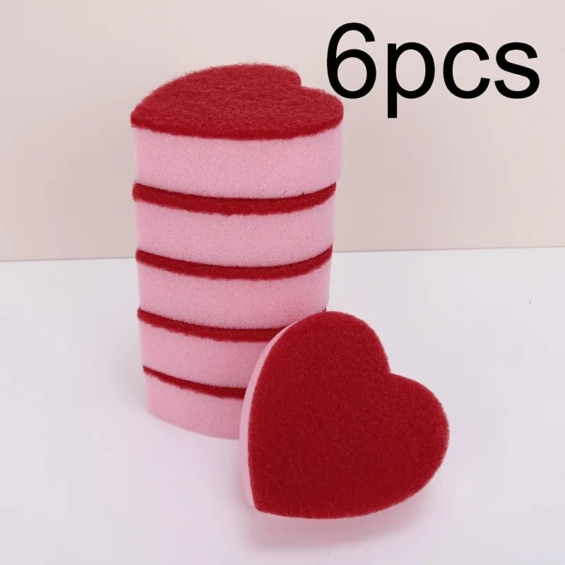 3/6/12pcs Heart-Shaped Cleaning Sponges, Cute Durable Scrub Pads for Dish Washing, Kitchen Sink Countertop & Household Cleaning Oasis Select 6pcs
