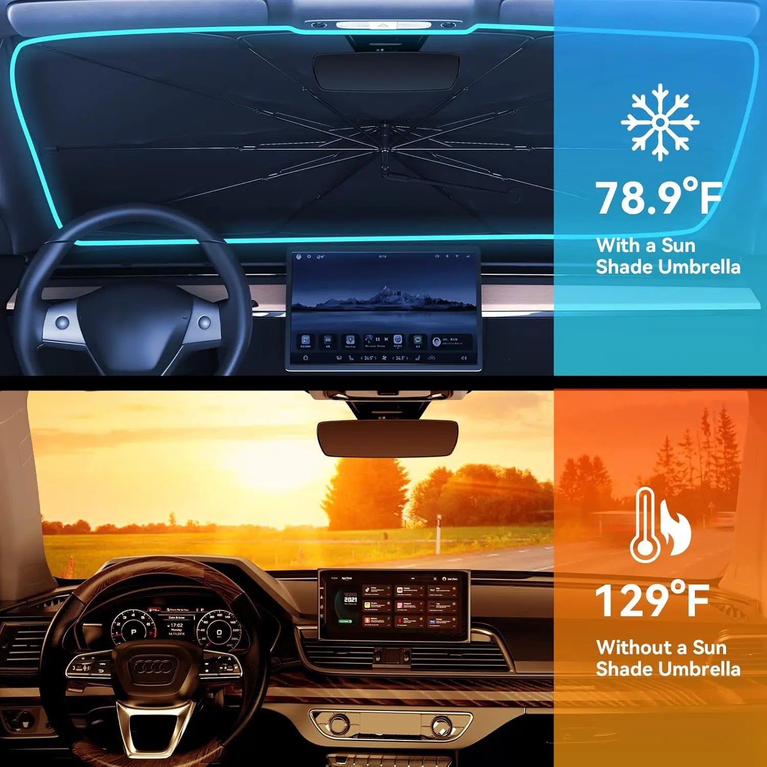 Universal Foldable Car Windshield Sunshade Front Window Sun Protection for SUV Sedan and Van Summer Heat Shield Auto Sun Visor Oasis Select