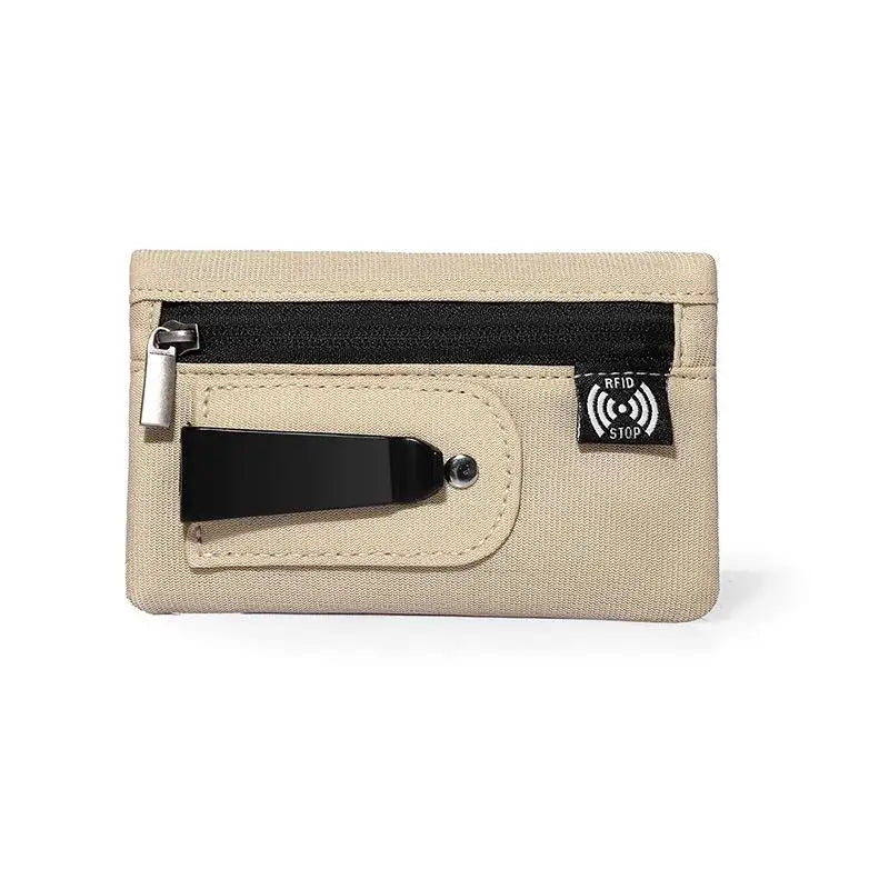 Rfid Credit Card Holder Men Wallets Luxury Nylon Slim Wallet Zipper Key Card Case Male Tactical Purse Coin Purse With Carabiner Oasis Select Khaki