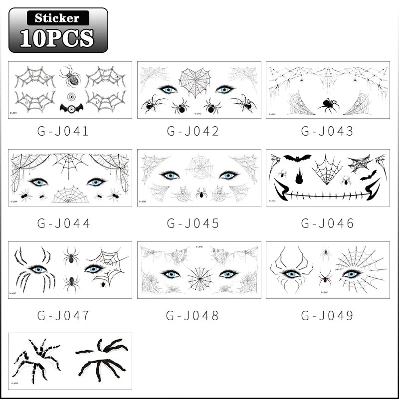 10-100PCS Halloween Spider Face Temporary Tattoo Stickers Black Bat Scary Fake Body Art for Kids Adults One Time Use Waterproof Oasis Select 10PCS
