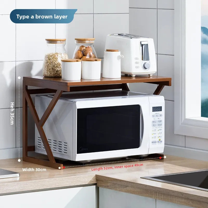 Kitchen Storage Rack Nanzhu Microwave Rack Household Countertop Oven Rack Seasoning Rack Solid Wood Oasis Select A brown 1-55