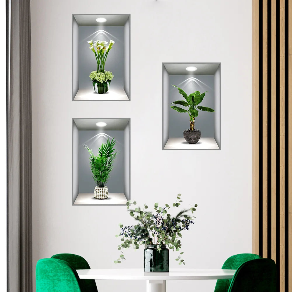3D effect potted triptych posters hallway staircase decorative painting hotel restaurant wall plant stickers Oasis Select 11 40cm x 60cm