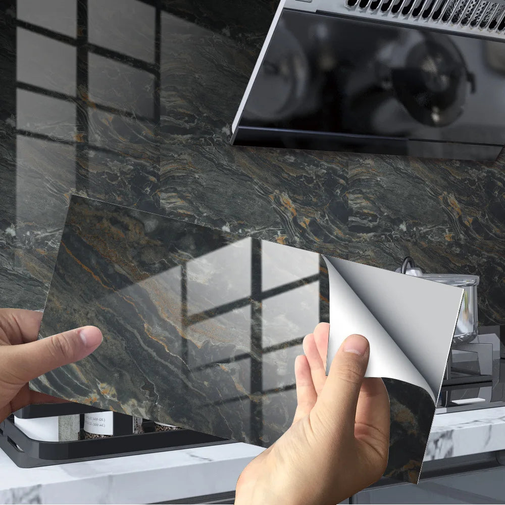 Imitation Marble Grain Tile Paste Thick Cover Crystal Film Decorative Renovation Wall Paste Wallpaper Wall Stickers Oasis Select DLS062 16pcs