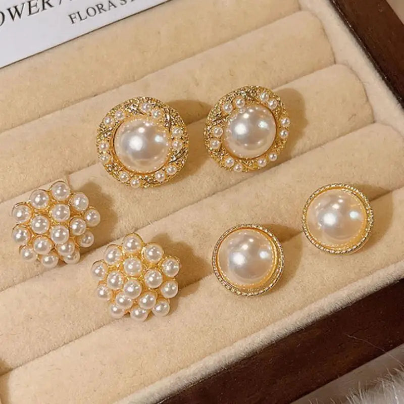 2Pcs Vintage Gold Geometric Faux Pearl Earrings, Designer Wedding Bridal Jewelry Gift for Women Oasis Select