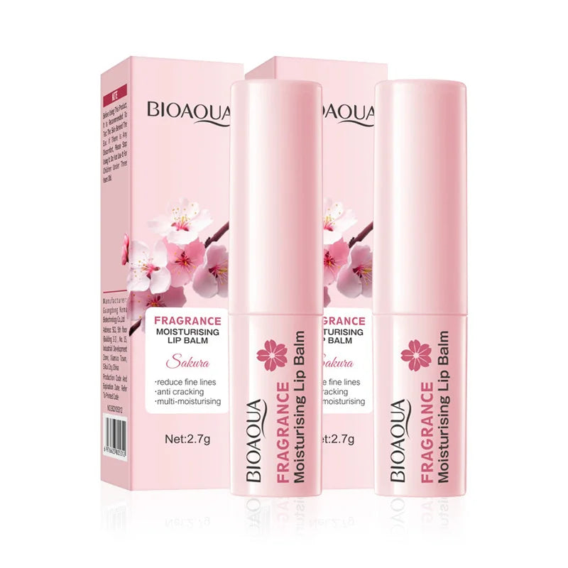 BIOAQUA Sakura Cherry Blossom Moisturizing Lip Balm 1/2/3pcs Moisturizing Lip Balm Oasis Select 2pcs