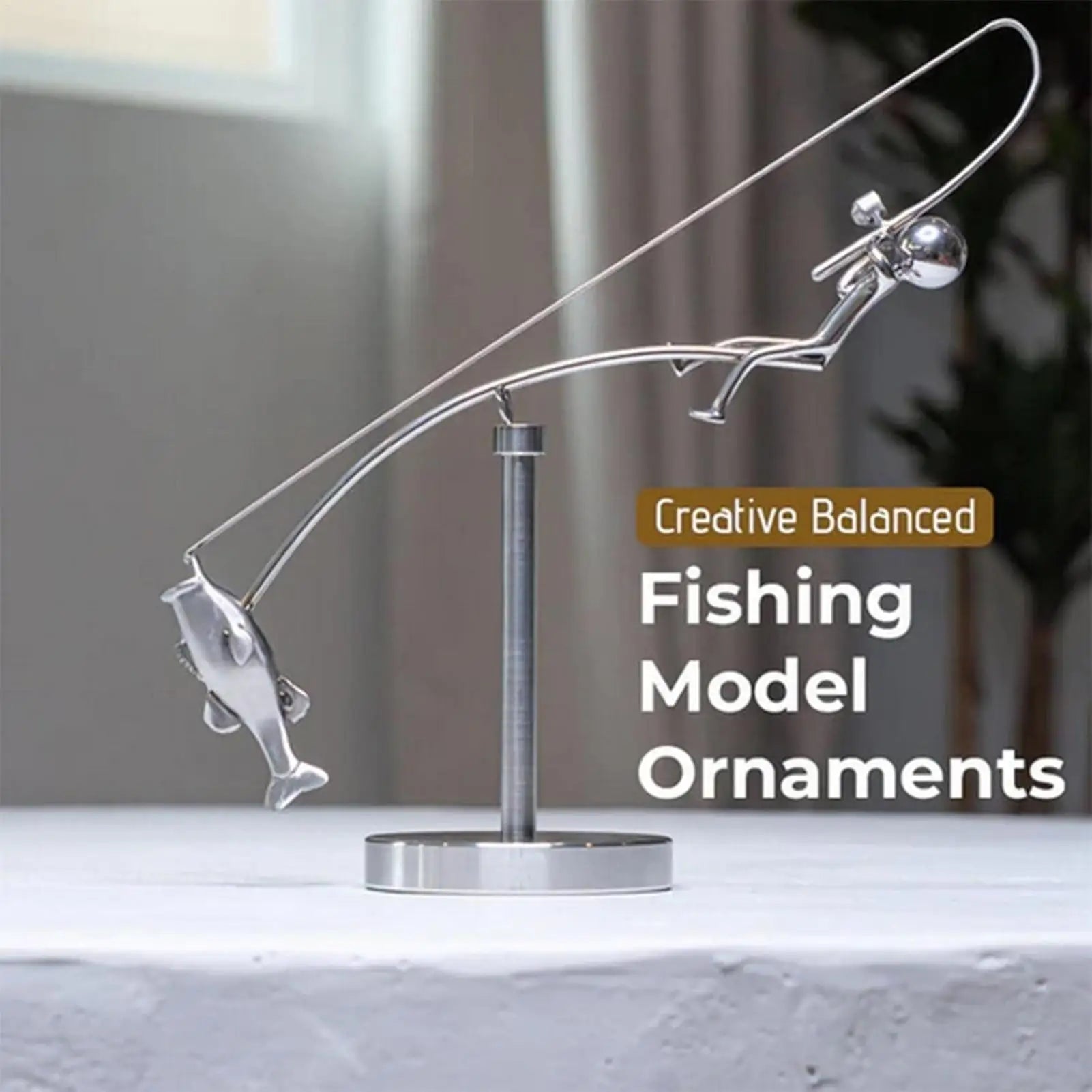 Fisherman Figurine Metal Fishing Sculpture Collectible Figurines for Desk Bookshelf Mantel Beach Cottage Lake House Patio Oasis Select