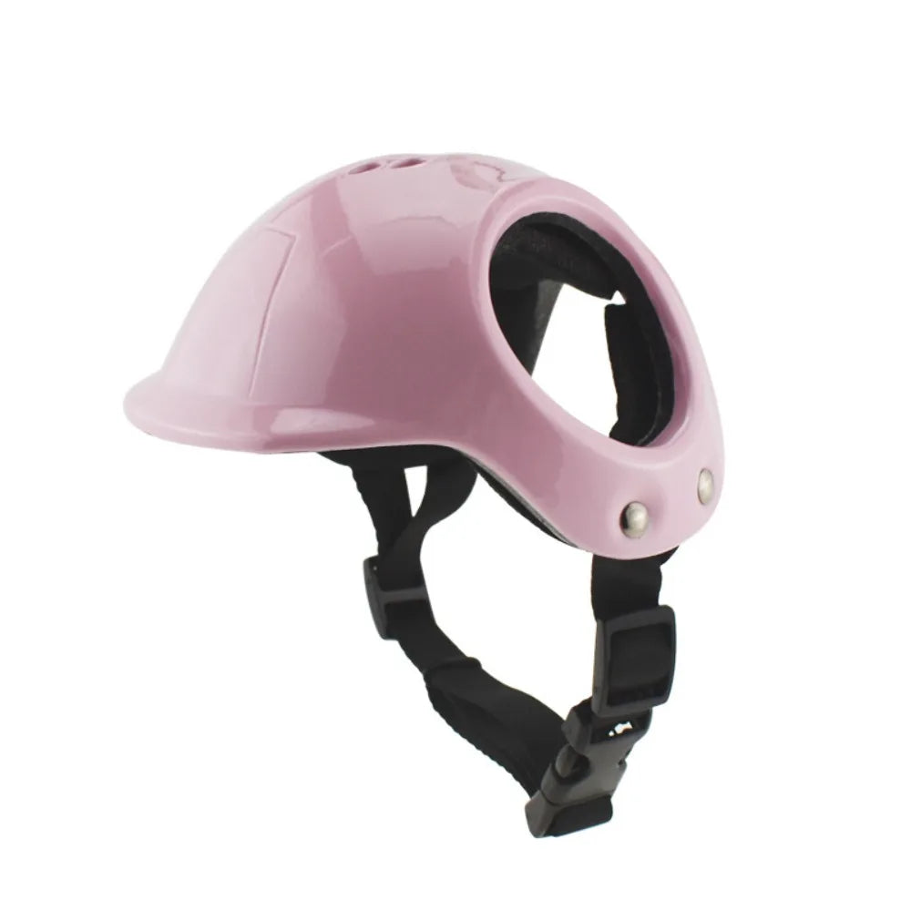 Plastic Pet Dog Helmets With Ear Holes Solid Color Pet Motorcycle Headgear Handsome Adjustable Straps Pet Locomotive Helmet Cat Oasis Select Pink - L